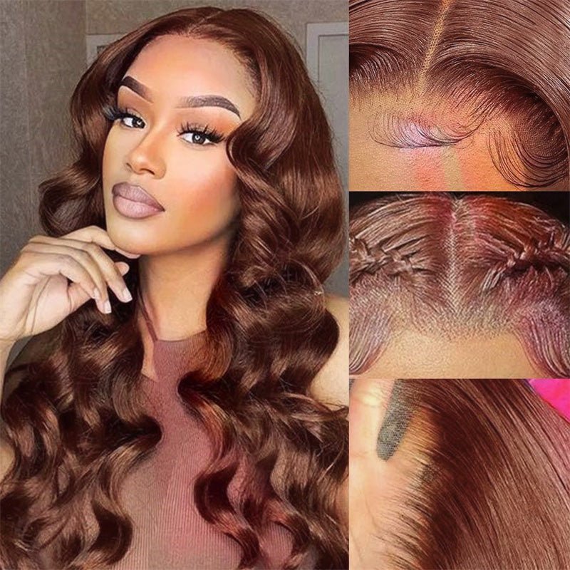 13x6 Reddish Brown Wigs Straight/Body Wave Human Hair Lace Frontal Wigs Light Auburn Transparent Lace Wig - Perismoda Hair